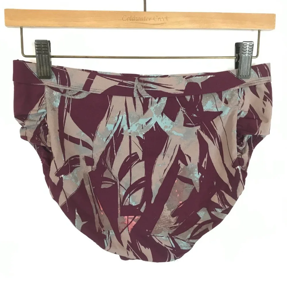 NWOT Womens Size 4 Garnet Hill Purple Gray Floral Foliate Print Bikini Bottoms